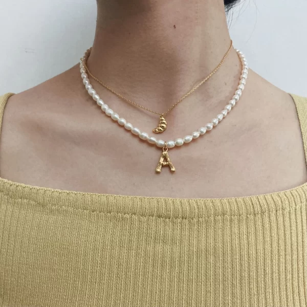pearl initial letter necklace for women