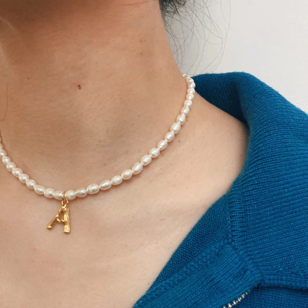 pearl initial letter necklace for women