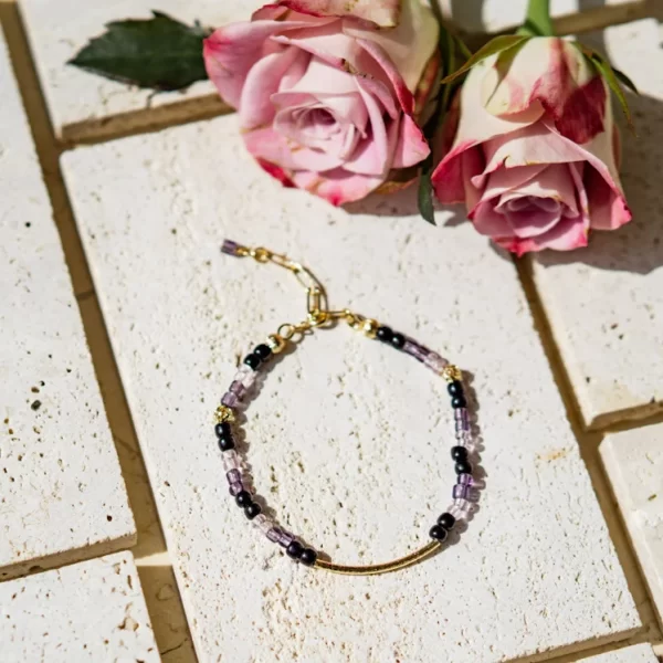black purple beaded bracelet for women