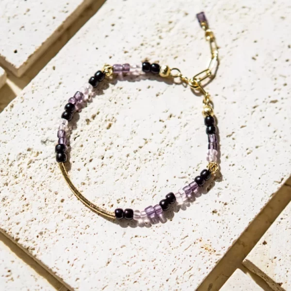 black purple beaded bracelet for women