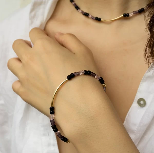 black purple glass beads bracelet for women