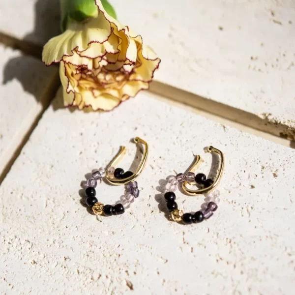 black purple bead non pierced earrings