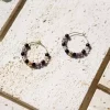 black purple glass bead hoop earrings