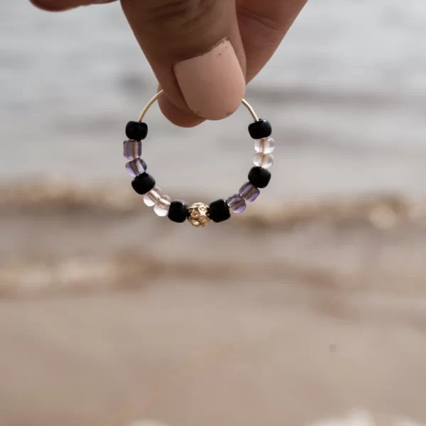 black purple glass bead eaarrings