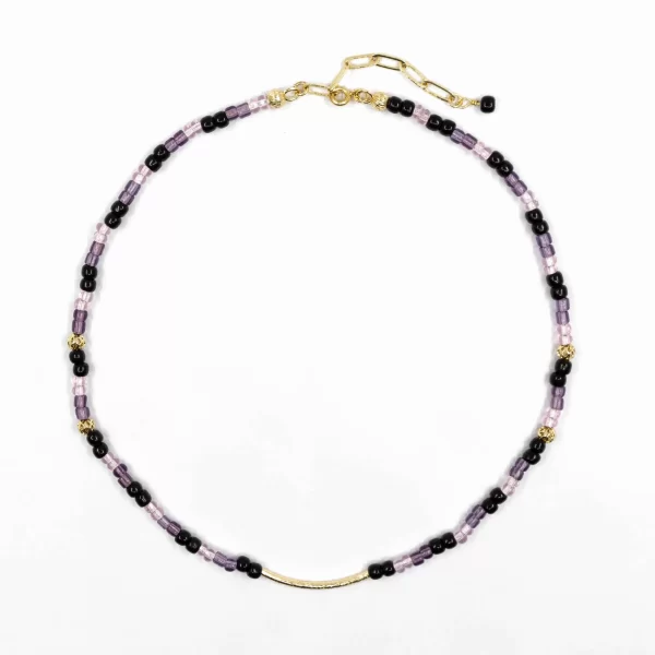 black purple glass beads necklace for women