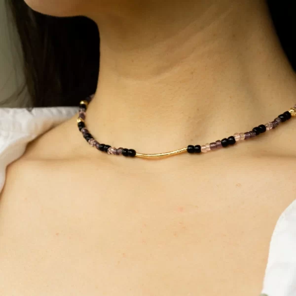 black purple glass beads necklace for women