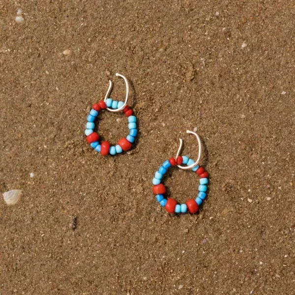 blue red glass bead ear cuffs for non pierced ears