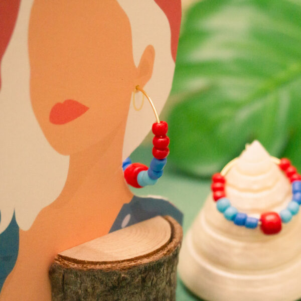 blue red glass beads earrings