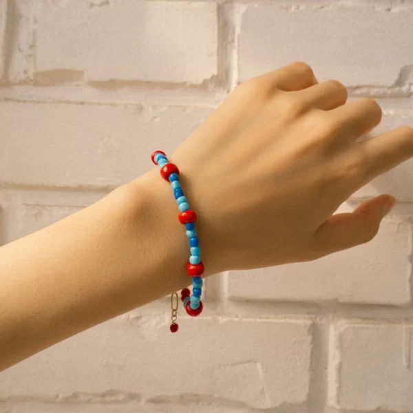 blue red glass bead station bracelet for women