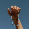 blue red glass beads station necklace for women