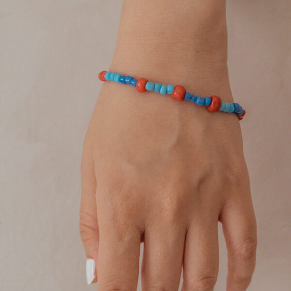 blue red glass beads bracelet for women
