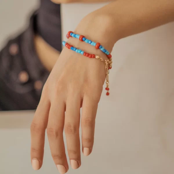 blue red glass seed bead bracelet for women