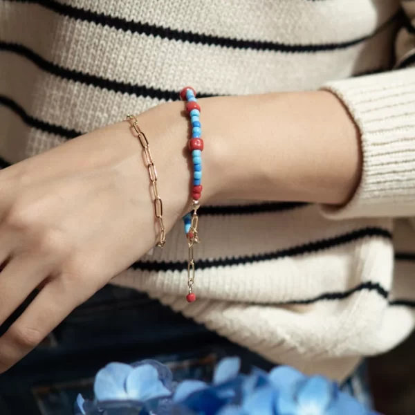 blue red glass small bead bracelet for women