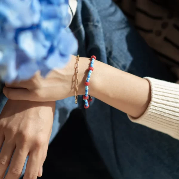 blue red glass small bead bracelet for women