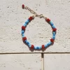 blue red glass small bead bracelet for women