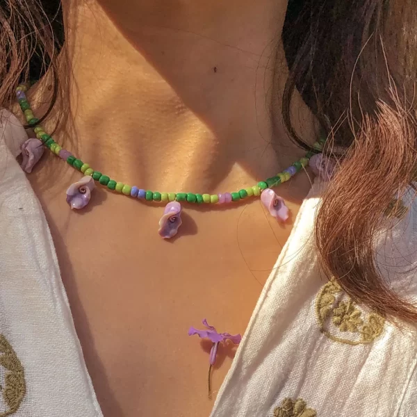 green purple seed bead necklace for women
