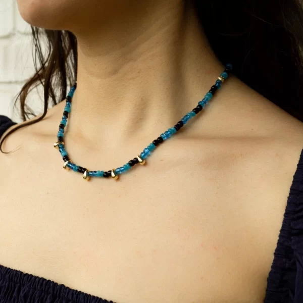 black blue beaded necklace for women