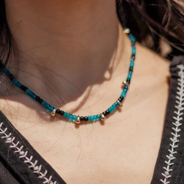 black blue beaded necklace for women