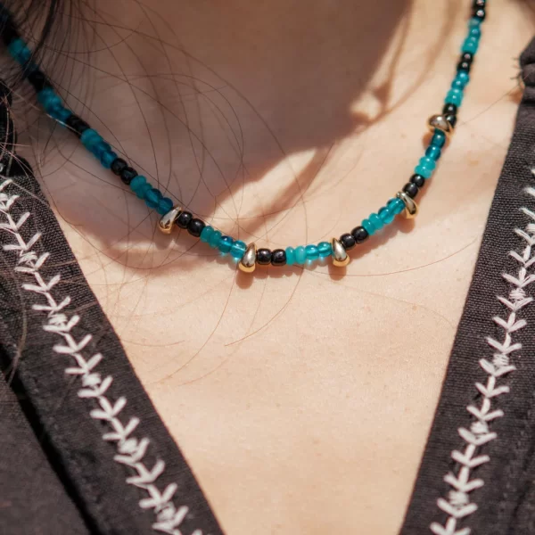 black blue beaded necklace for women