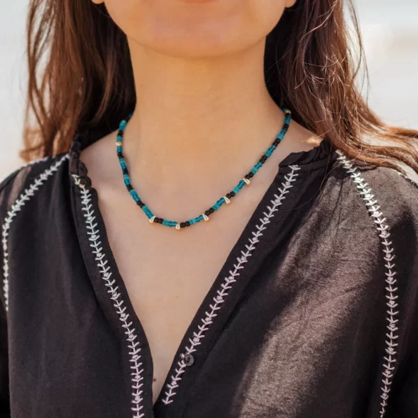 black blue beaded necklace for women