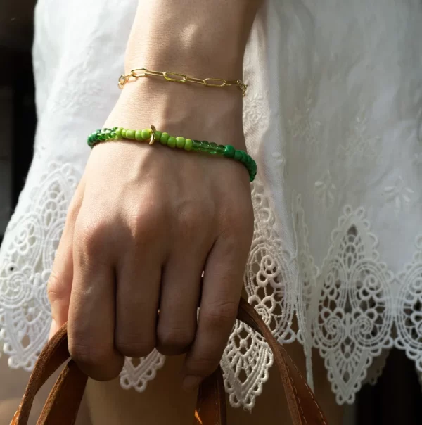 green glass seed beads bracelet for women
