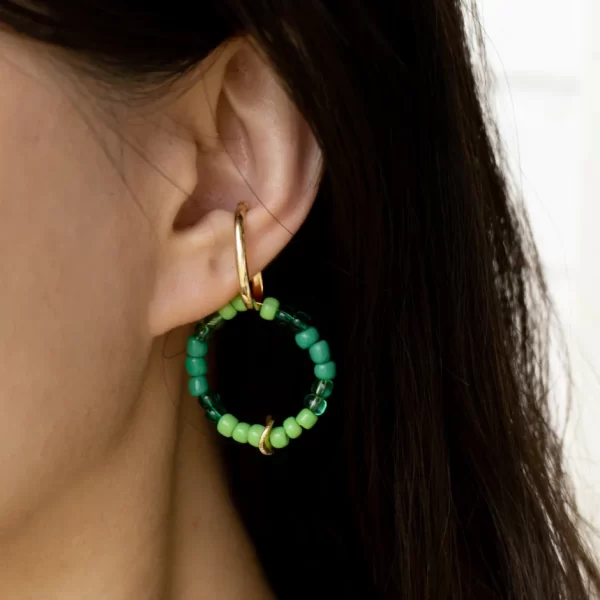 green glass beads ear cuffs no piercing