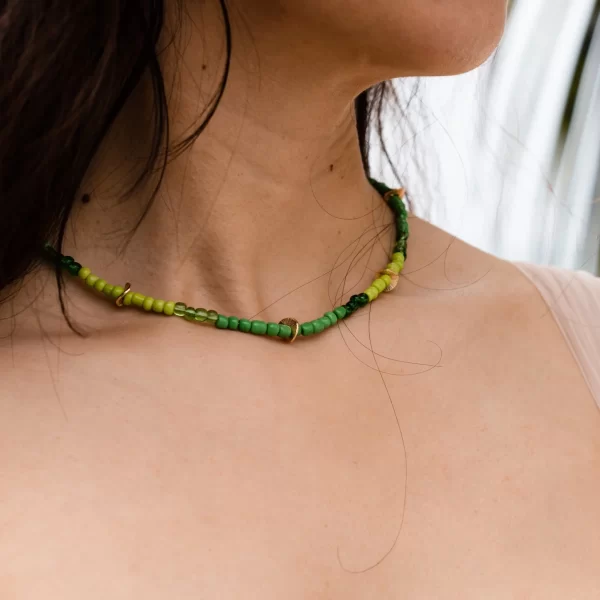 green glass seed beaded necklace for women