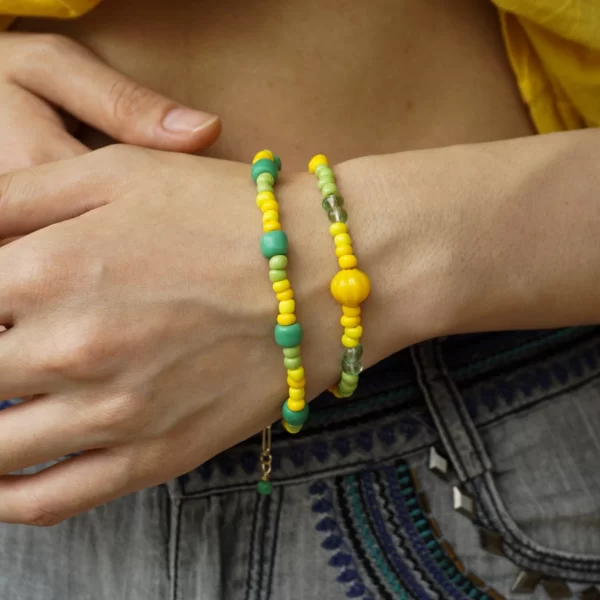 yellow green glass beads bracelet for women