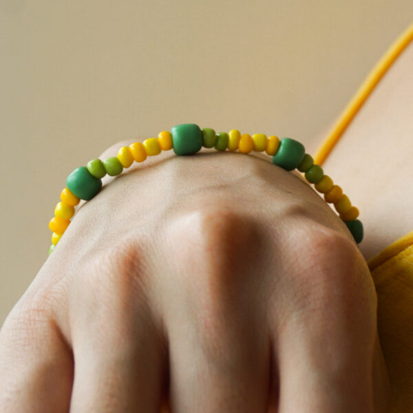 yellow green glass beads bracelet for women