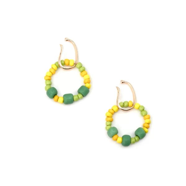 yellow green glass beads ear cuffs non piercing earrings