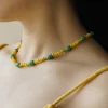 yellow green glass beads necklace