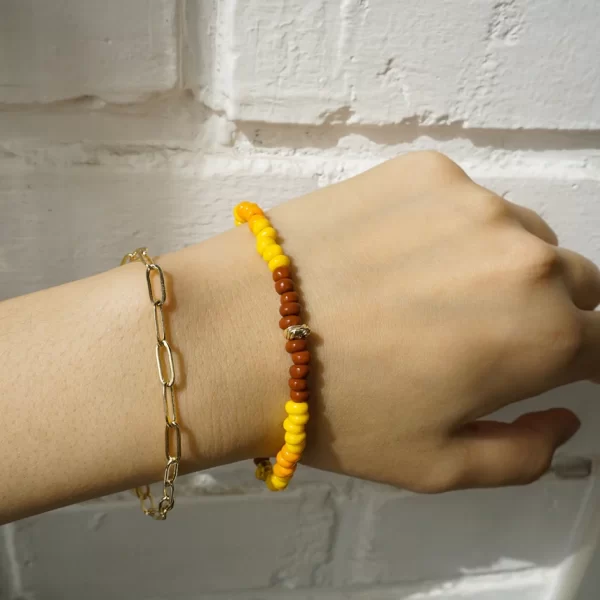 brown yellow orange glass beads bracelet for women