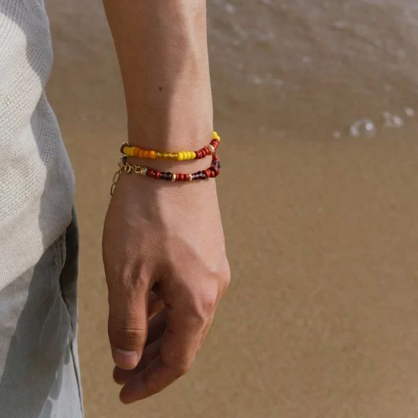 brown yellow orange glass beads bracelet for women