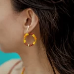 brown yellow orange glass beads ear cuffs non piercing earrings