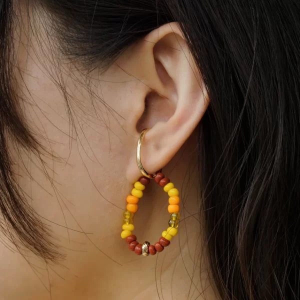 brown yellow orange glass beads ear cuffs non piercing earrings