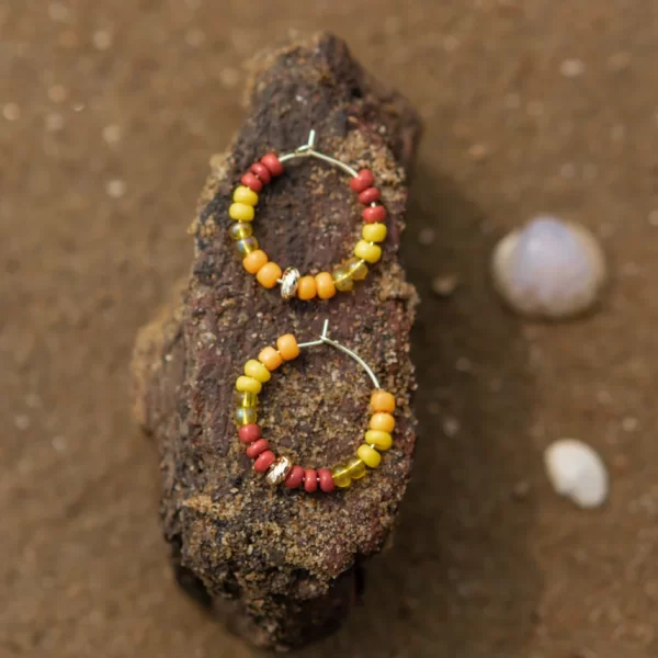 brown yellow orange glass bead hoop earrings