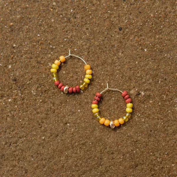 brown yellow orange glass bead hoop earrings