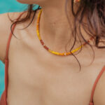 brown yellow orange glass beads necklace for women