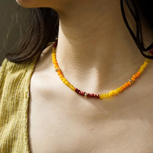 brown yellow orange glass beads necklace for women