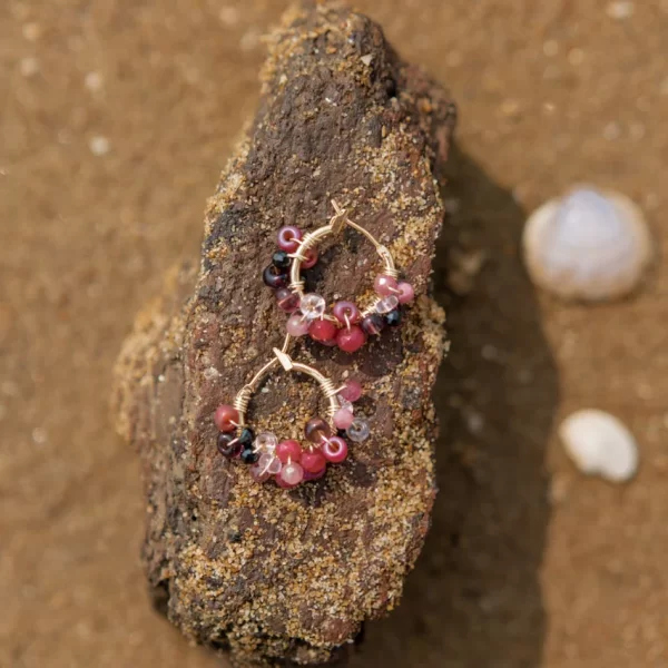 pink black red bead earrings