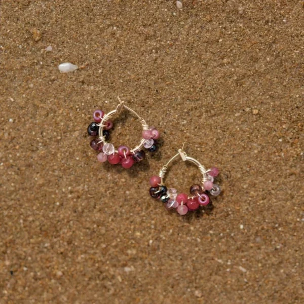 pink black red bead earrings