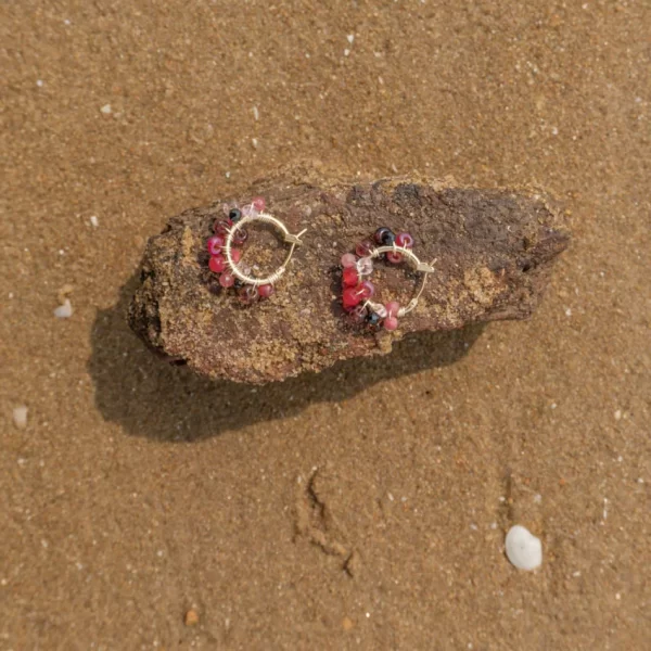 pink black red bead earrings