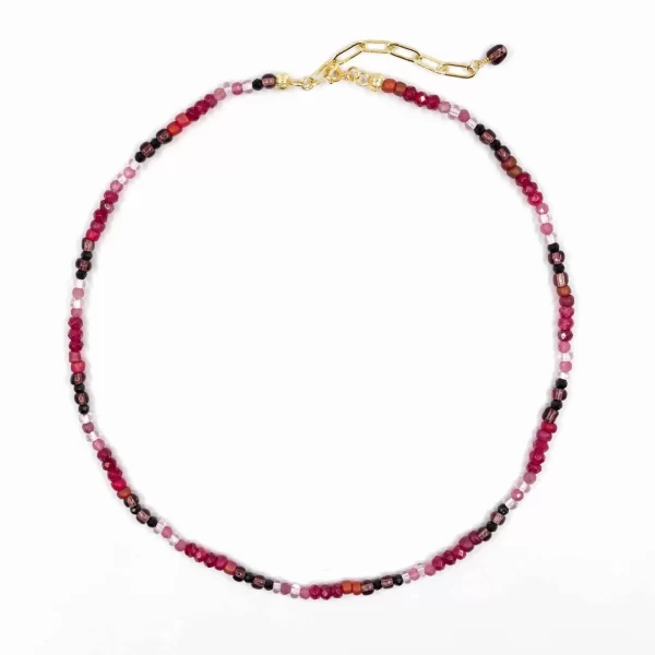 pink black red seed bead necklace for women