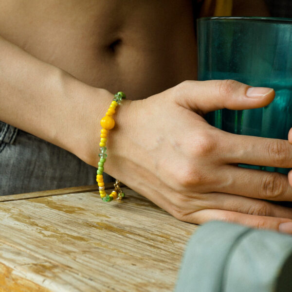 yellow green glass beads bracelet for women