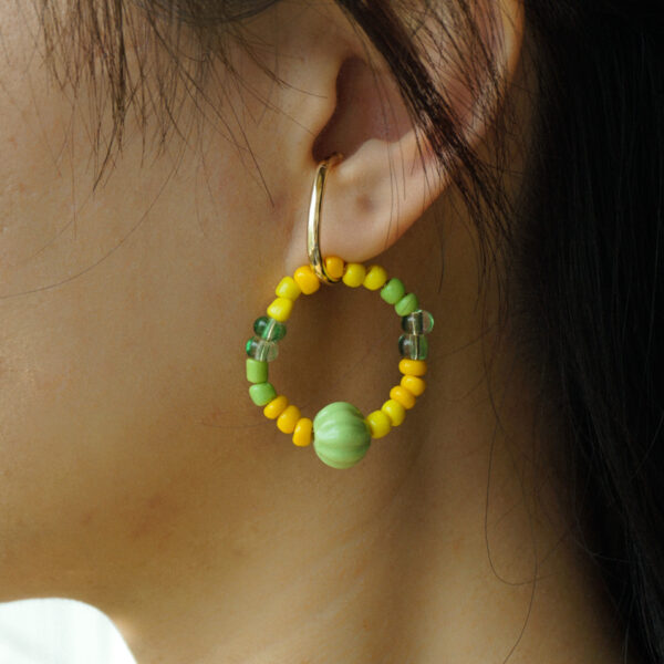 yellow green glass beads ear cuffs