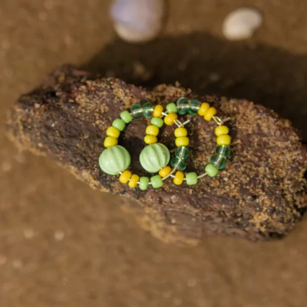 yellow green glass bead hoop earrings