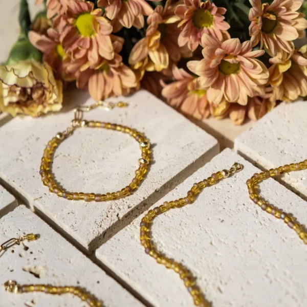yellow glass seed bead bracelet for women