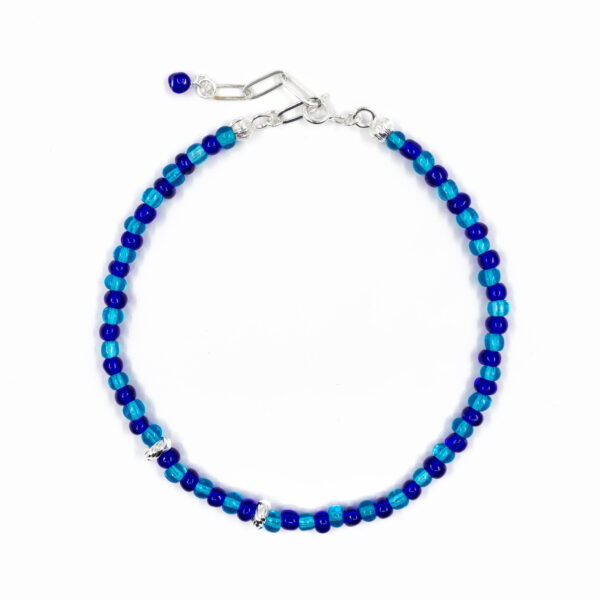blue glass seed bead anklet for men