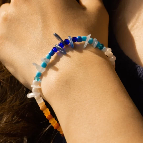 blue orange white bead bracelet for women
