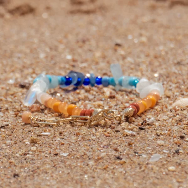 blue orange white bead bracelet for women